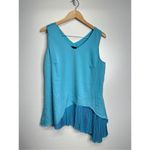 H by Halston  Woven Sleeveless Tunic with Pleated Detail Surf Blue Size 12 Photo 2