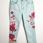 Diane Gilman Vintage Checkered Teal Gingham Floral Applique Boho Jeans Size 10 Photo 0
