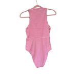 Splendid Seersucker Pink and White Striped Zip Front High Neck Swimsuit, Sz M Photo 3