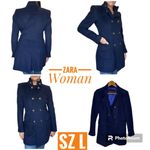 ZARA Woman navy double breasted 5 button military style pea coat sz L Photo 2