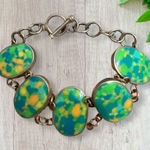 Vintage Mexico Silver Women’s Turquoise, Green & Yellow Natural Stone Bracelet Blue Photo 0
