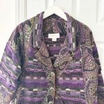 Leoniak Vintage Cotton Metallic Retro Knit Paisley Tapestry Three Button Blazer Purple Size undefined Photo 7