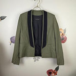 Cédric Charlier Olive Satin Lapel Blazer Photo 0