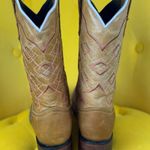 Longhorn Tan Heeled Western Boots with Square Toe and Stitched Pattern Size 24 Photo 3
