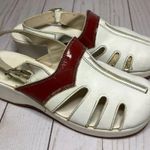 Vintage 60's Leather Clog Shoes Mules sz 35 5 wedge heel White Red costume Photo 1