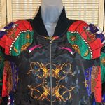 Linda Collection Late 80s Early 90s Black Scarf Print Windbreaker Jacket Large Photo 2