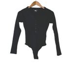 DKNY Medium Black Ribbed Henley Long Sleeve Bodysuit Snap Front Photo 2
