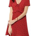 Allegra K  Cherry Red Floral Ruffle Trim Short Sleeve Mini Dress S Photo 0