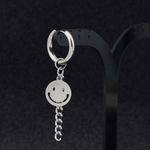 Titanium Steel Smiley Face Dangle Drop Earrings for Men Women Silver Photo 2