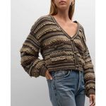 L'Agence  Harriet Blouson Sleeve Wool Blend‎ Cardigan in Brown Mulit Stripe Large Photo 2