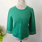 Anthropologie  Moth Kelly Green Pullover Sweater Flower Cropped Knit Sweater Photo 2