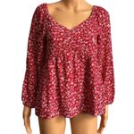 Loft Red Heart Print Long Sleeve Top Ruched Sweetheart Blouse Size 2 Photo 2