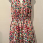 Sam Edelman  Multicolor Floral Dress Pink Teal Ruched Waist Tiered Skirt Sz S EUC Photo 0