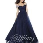 Tiffany Designs ‎ Navy Prom Dress Off Shoulder Size 8 Photo 1