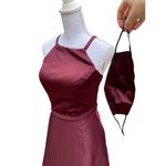Mori Lee  Satin Bridesmaids Dress With Matching Satin Waistband in Bordeaux Photo 11