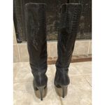 White House | Black Market WHBM Snakeskin Black Boots 8M Knee High Heel 4.5”  Party Photo 2