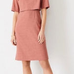 NWT Ann Taylor Elbow Sleeve Overlay Sheath‎ Dress Rose Pink Crosshatch Size 14 Photo 0