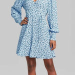 Wild Fable Women's  Long Sleeve Faux Wrap Dress Light Blue Floral Print Size XS‎ Photo 0