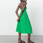 ZARA Green Halter Smocked Poplin Midi Vacation Dress size Small Photo 5