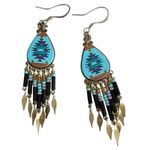 Dream Catcher Dangle Earrings Turquoise Southwestern Beaded Fringe Drop Earrings Blue Photo 0