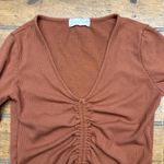 Altar'd State  Orange Ruched‎ Long Sleeve Ribbed Crop Top Women Size XS Photo 2
