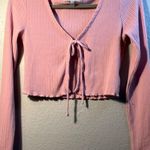 Wallflower Pink Ribbed Crop Blouse with Tie Front Longsleeve Crop top Size Small Photo 2