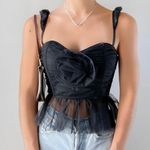 Urban Outfitters  | NWT OUT FROM UNDER ROSEABEL TULLE ROSETTE CORSET IN BLACK SMA Photo 1