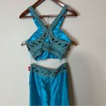 Shail K  4039 turquoise beaded satin halter mermaid two piece prom NEW 2 Photo 6