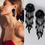 Free People  Stella Dangle Earrings in Black NWT Rose Rosette Beads Western Boho Photo 1