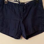 Tommy Hilfiger Women’s navy blue linen shorts button pockets tabs tie Sz Medium Photo 7