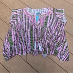 Letarte Beaded & Tasseled Short Sleeve Cropped Flowy Top Size XS S NEW Coverup Green Photo 0