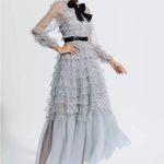 Maddison Polka Dot Maxi Dress in Dusty Blue Size Medium Gray Photo 1