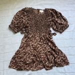 Bohme Brown and White Ruffled Puff Sleeve Mini Dress Photo 6