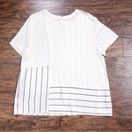 St. John  • alternating stripes contrast tee top popover cream black patchwork Photo 0