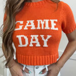 Day + Moon Orange and White Gameday short sleeve cropped Sweater, size small Photo 0