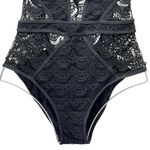 Becca  Colorplay Black Crochet One Piece Swimsuit Size Medium Deep V Lace Plunge Photo 7