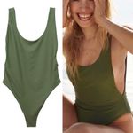 Aerie Super Scoop One Piece Swimsuit Size Large Olive Green Hi Cut Cheeky Swim Photo 1