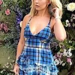 Love Shack Fancy Cottagecore prairie chic
Mini Dress blue & black plaid Size 4 NWT Photo 2
