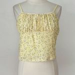 Faded Rose Yellow Floral Sleeveless Empire Waist Lace Trim Crop Top Photo 0