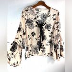 Vintage Havana  M Boho Lace Up Bell Sleeve Velvet Ribbon Black Floral Blouse Photo 7