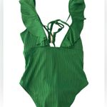 Musemaker One Piece Swimsuit Slimming Cutout Deep V Neck Ruffle Ribbed NWT Green Size L Photo 2