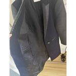 Sandro  Women’s Mid-Long Wool Coat Leather Trim Navy & Gray Size 36 Photo 4