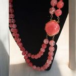 50s Vintage Fire Cherry Quartz Gold Tone Faceted Double Strand Necklace Pink Photo 2