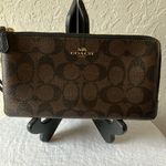 Coach :Dark Brown (C5576) Coated Canvas Signature Double Zip Wristlet-Gold tone Photo 7