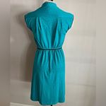 Vintage 70s 80s Teal Comma Print Dress w/ Double Rope Tie Belt quirky unique Blue Photo 8