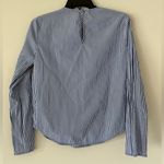 ZARA  Blue and White Striped Top With Embroidered Florals Size Small Photo 7