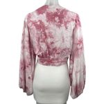 Signature8 Pink Tie Dye Deep V Neck Long Balloon Sleeve Blouse Crop Top Size M Size M Photo 2
