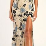 Lulus Show Stopper Cream Embroidered Sequin Bodycon Maxi Dress XS Tulle Gown Tan Photo 0