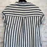 Beach Lunch Lounge Shirt Women Small Gray White Striped Hi Lo Fringe Hem Blouse Photo 10