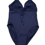 Robin Piccone  Solid One Piece Swimsuit Textured Ribbed Navy Size 6 Stretch Photo 0